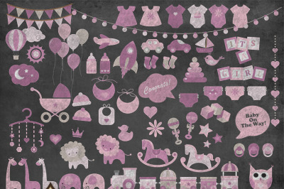 Pink Chalkboard Baby Shower Clipart