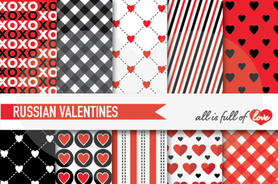 Valentines Day Background Patterns Black & Red Digital Paper Pack