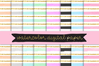 watercolor digital paper, Gold Glitter Confetti Papers, strips Digital Paper, Pastel Color digital paper, hand painted background, Scrapbook paper