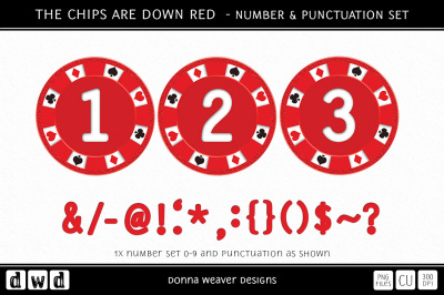 THE CHIPS ARE DOWN RED - Number & Punctuation Set