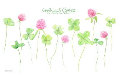 Watercolor Clipart Good Luck Clovers