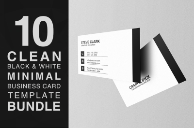 10 Clean Black And White Minimal Business Card Bundle
