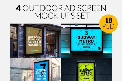 4 Outdoor Ad Screen Mock-Ups Set Bundle