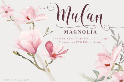 Watercolor Magnolia Floral Clipart