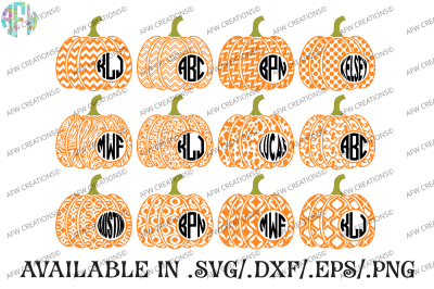 Monogram Pattern Pumpkins - SVG, DXF, EPS Cut Files