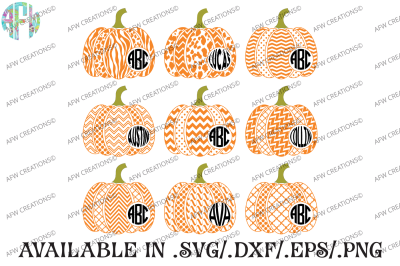 Two Pattern Monogram Pumpkins - SVG, DXF, EPS Cut Files