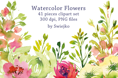 Watercolor Flowers digital clipart #30