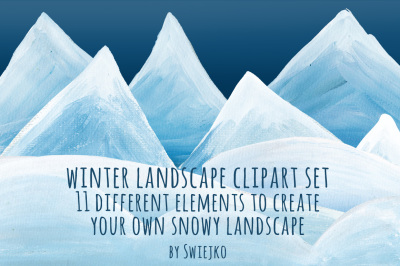 Winter Watercolor Clipart set, Chritmas illustration, snowy landscape