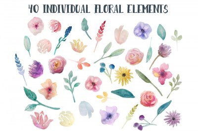 Watercolor flowers clip art