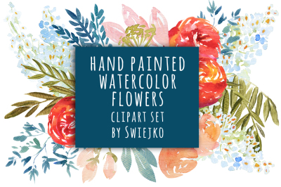 Hand Painted Watercolor Flowers clipart set