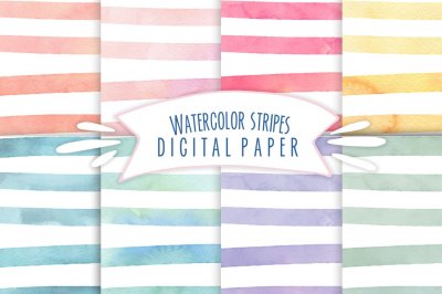 Watercolor stripes digital paper