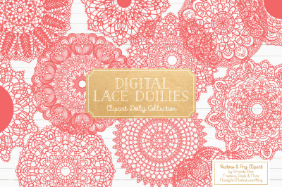 Anna Lace Round Doilies in Coral