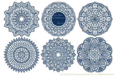 Anna Lace Round Doilies in Navy