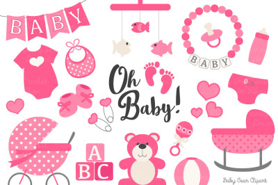 Oh Baby Clipart & Vectors Set in Hot Pink