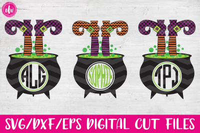 Witch Monogram Legs in Cauldron - SVG, DXF, EPS Cut File