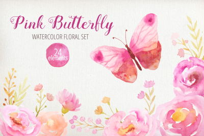 Pink Watercolor Floral Clipart