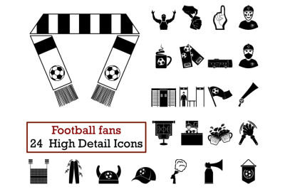 Set of 24 Football Fans Icons 