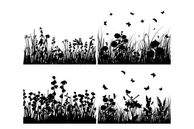 Set of grass silhouettes