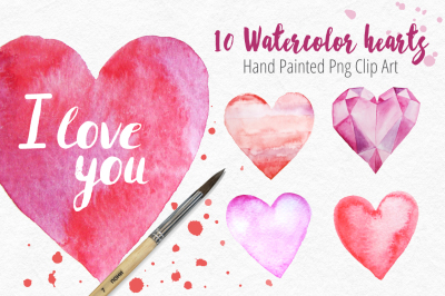 10 Watercolor Hearts Clip Art