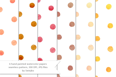 Watercolor Digital Paper, Seamless Background, Dots, Polka Dots