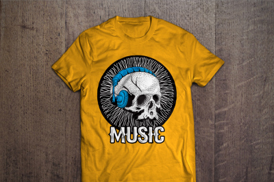 Music and skull T-shirt design