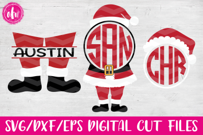 Split & Monogram Santa - SVG, DXF, EPS Cut Files