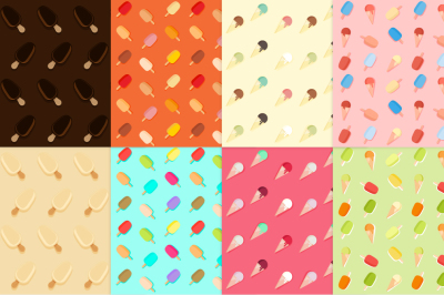 8 Ice creams seamless patterns