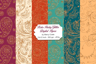 Boho Paisley Glitter Digital Papers
