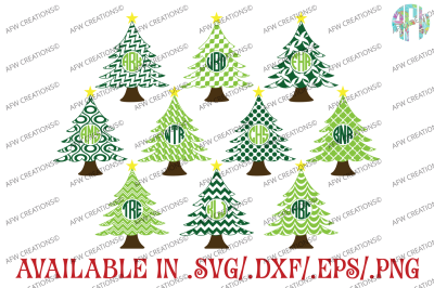 Monogram Patterned Trees - SVG, DXF, EPS Cut Files