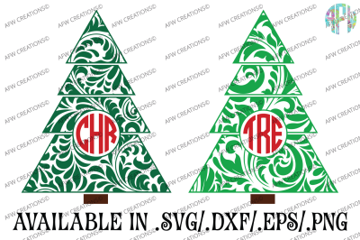 Swirl Monogram Christmas Trees - SVG, DXF, EPS Cut Files
