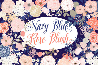 Navy blue and rose blush flower collection
