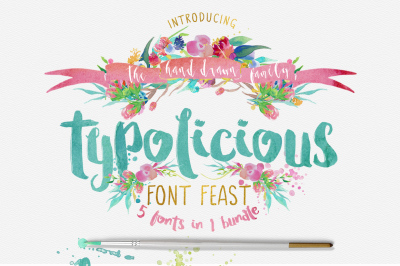 Typolicious Font Bundle - Third Storey - 5 Fonts in one bundle - Brush, script, Bold, Hand drawn