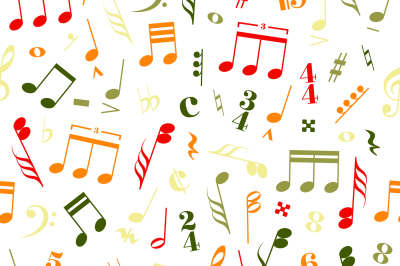 A lot of colourful music signs and note on white background