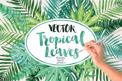 Vector watercolor tropical leaves