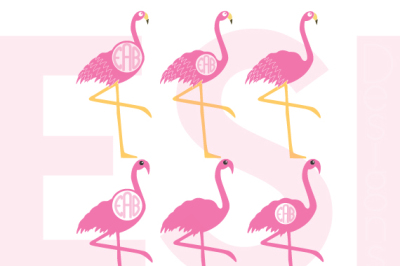 Flamingo Monogram Designs Set - SVG, DXF, EPS & PNG - Cutting Files