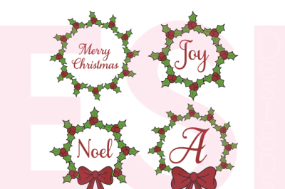 Christmas, Holly Wreath Designs - SVG, DXF, EPS & PNG - Cutting files