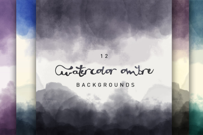 12 Watercolor Ombre Digital Backgrounds