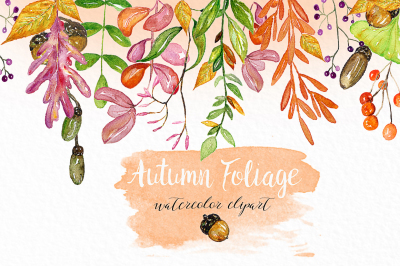 Autumn foliage. Watercolor clipart.