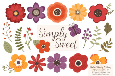 Simply Sweet Vector Flowers &amp; Stems Clipart in Autumn
