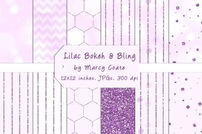 Lilac Bokeh & Purple Glitter Papers