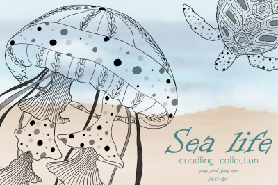Sea life. Doodling collection.