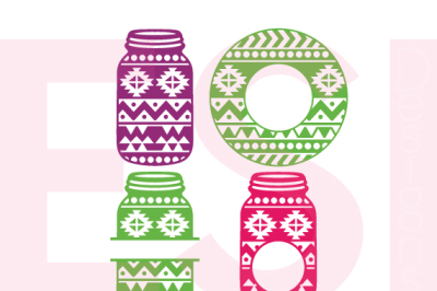 Mason Jar Monogram designs - Aztec Pattern - SVG, DXF, EPS - Cutting Files