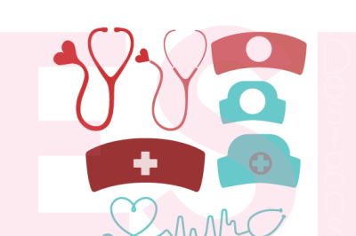 Nurse Monogram Designs Set - SVG, DXF, EPS - Cutting Files
