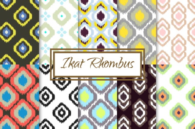 Ikat Rhombus Seamless Patterns
