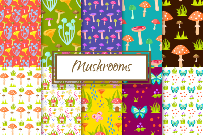 Magic Mushroom Seamless Patterns