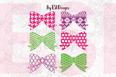 Patterned Bow Designs Set - SVG, PNG, DXF, EPS - Cutting Files
