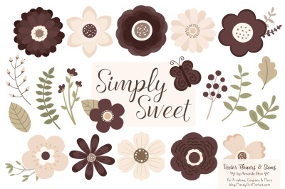 Simply Sweet Vector Flowers &amp; Stems Clipart in Chocolate