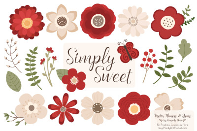Simply Sweet Vector Flowers &amp; Stems Clipart in Christmas