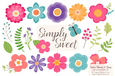 Simply Sweet Vector Flowers &amp; Stems Clipart in Crayon Box