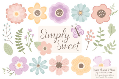 Simply Sweet Vector Flowers &amp; Stems Clipart in Grandmas Garden